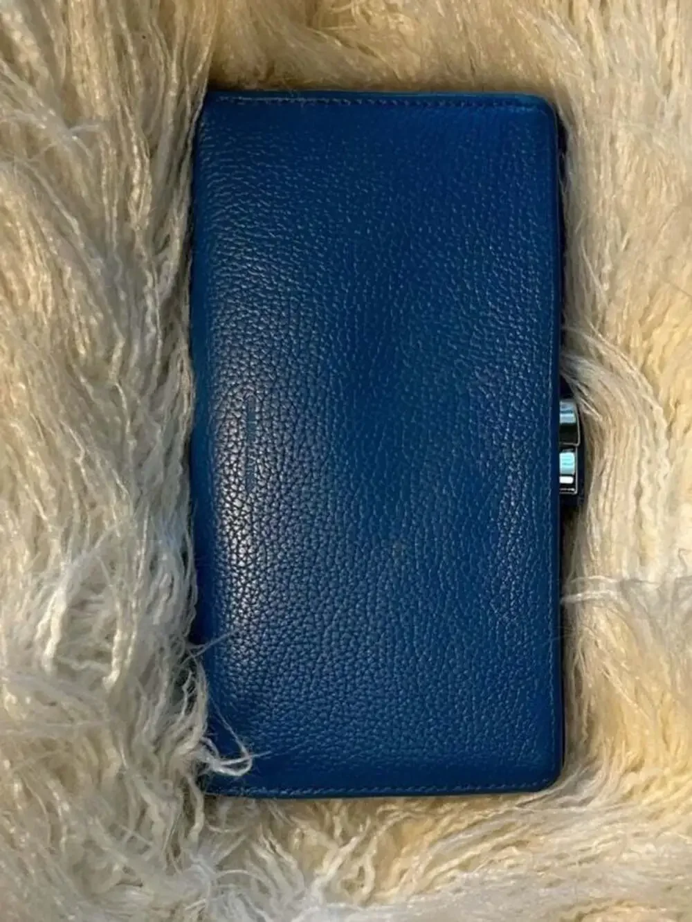 Mundi Kellie Croc Tab Clutch Wallet - Ocean Blue Pebbled Leather
